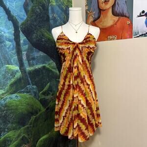 gianni bini y2k ikat slip dress pleated bust ruched spaghetti strap